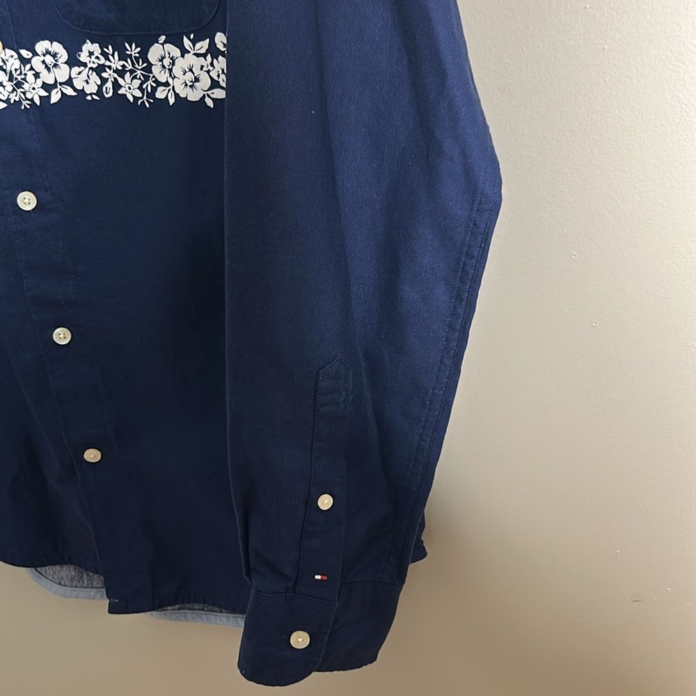 NWT Tommy Hilfiger Shirt Mens Small Blue Floral Button Down Long Sleeve Casual - Picture 6 of 10